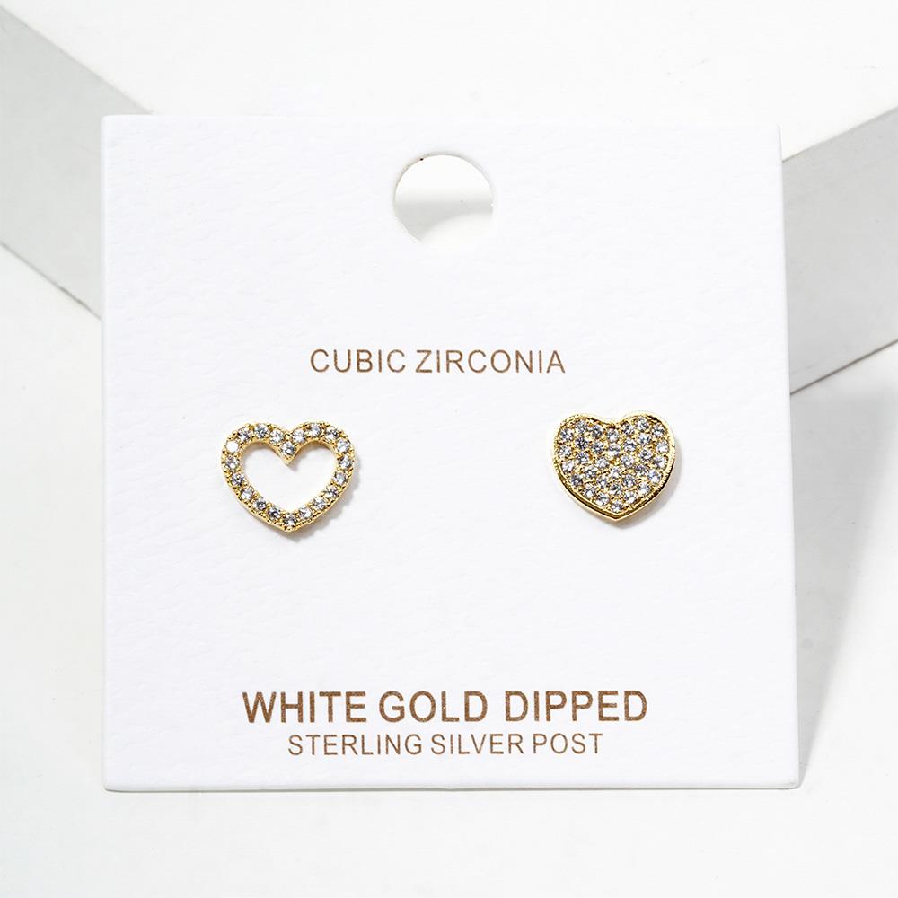 RHINESTONE HEART STUD GOLD DIPPED EARRING