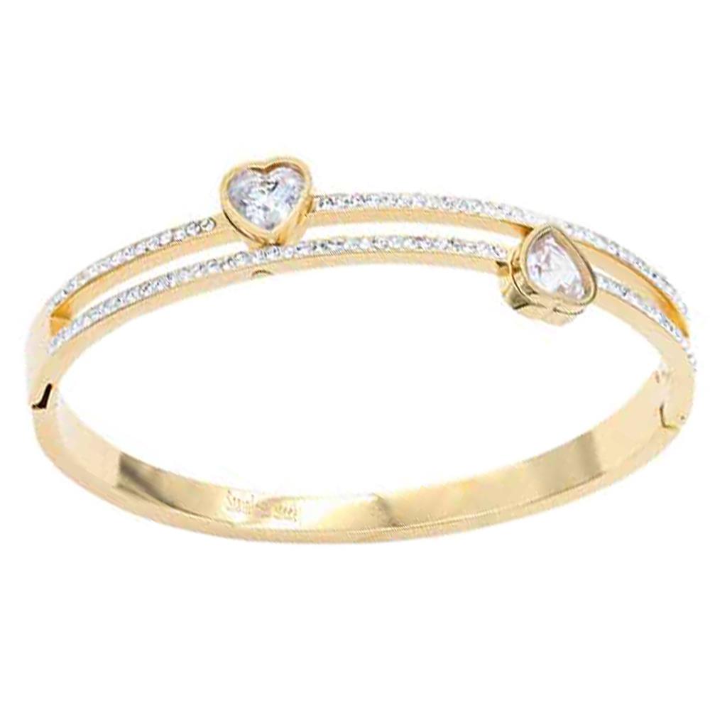 HEART CZ STAINLESS STEEL HINGED BRACELET