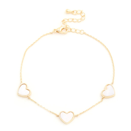 TRIPLE HEART MOTHER OF PEARL BRACELET