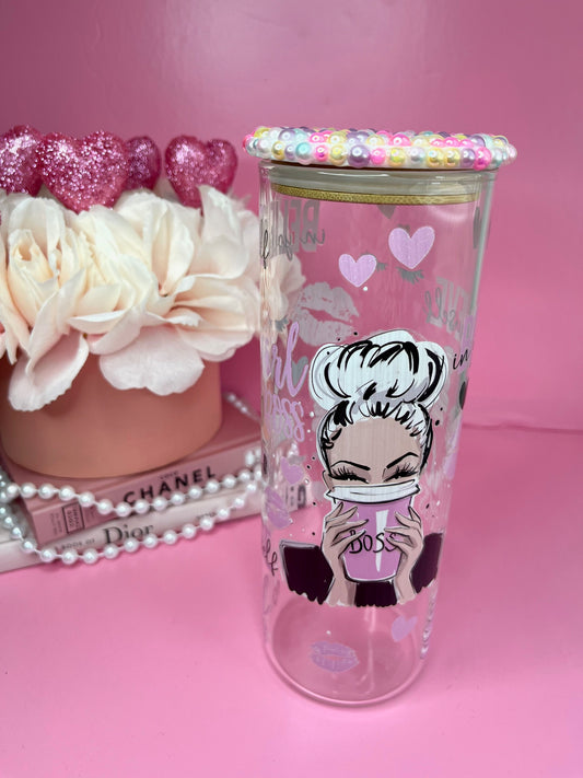 Girl Boss White Hair Glass Cup