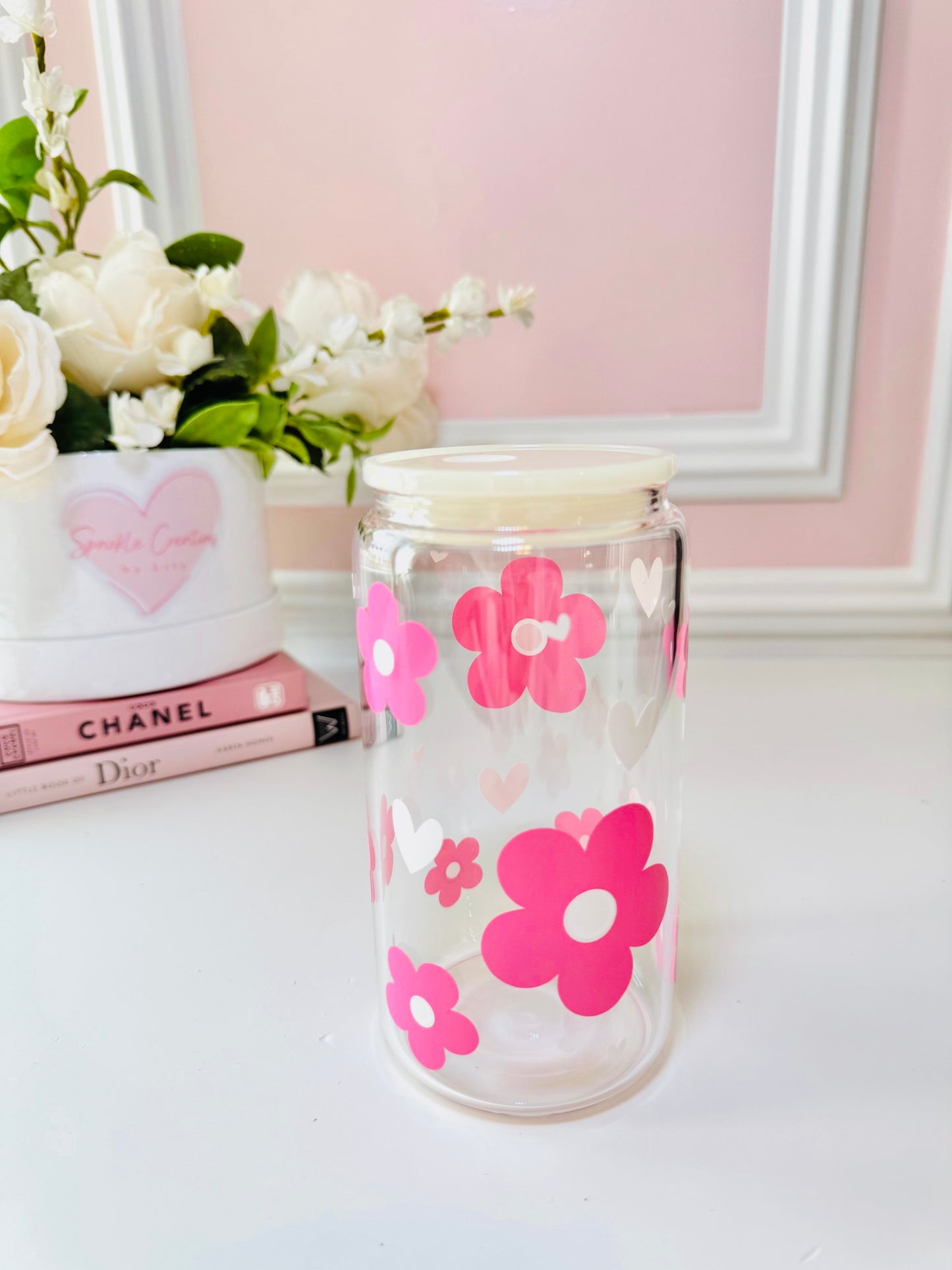 Pink Daisy Glass Cup