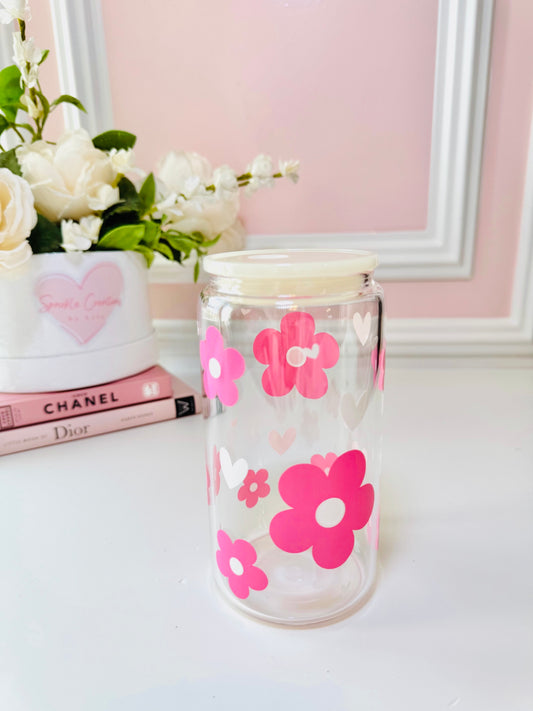 Pink Daisy Glass Cup