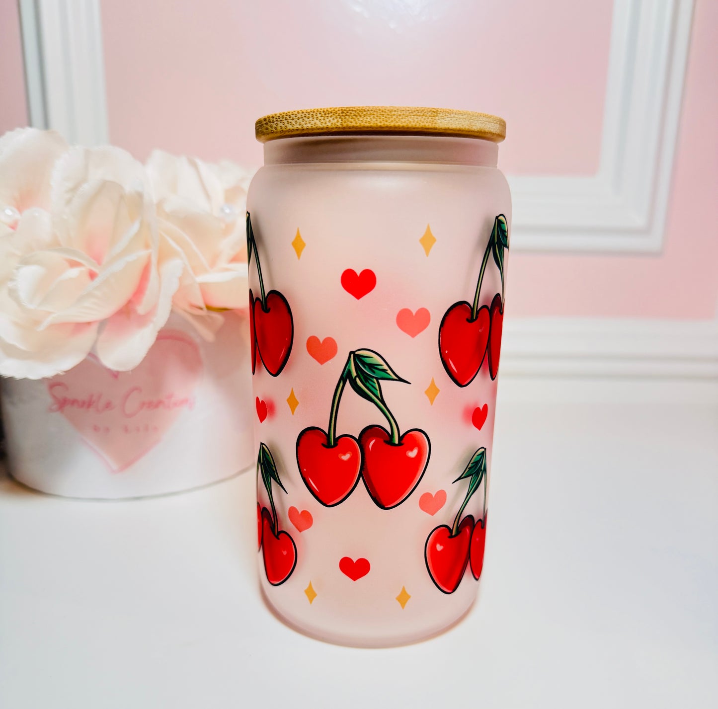 Cherry Coquette Frosted Glass Cup